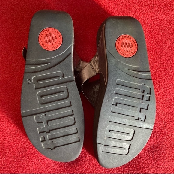 FITFLOP Sz 9  Sarna Slip On Flip Flop Style Toe Post Thong Slides Sandals Pewter - Picture 9 of 9